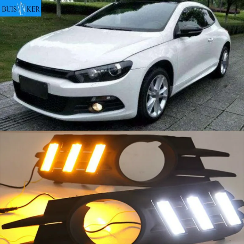 

LED drl daytime running light for Volkswagen Scirocco 2009-14 with moving yellow turn signal and blue night light