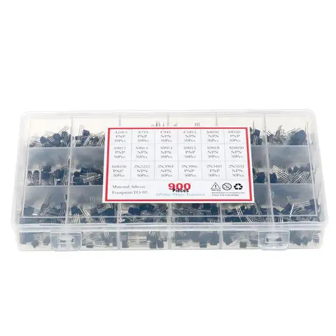 900pcs 18Value Bipolar Triode NPN/PNP Transistor kit TO-92 A1015/A733/C945/S8050/S8550/2N5551/S9014/9015/S9018/2N2222/2N3906
