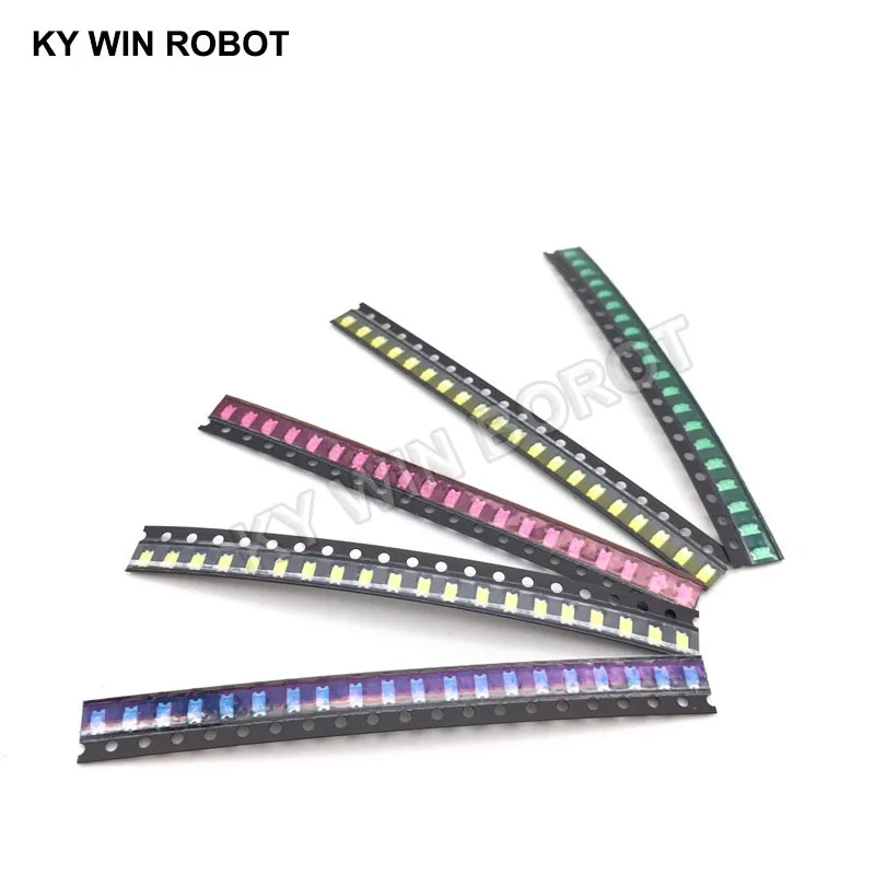 Paquete de luces LED 100 SMD, kit de luces de color rojo, blanco, verde, azul, amarillo, naranja y blanco cálido, 1206, 1206 piezas = 5 colores, 20