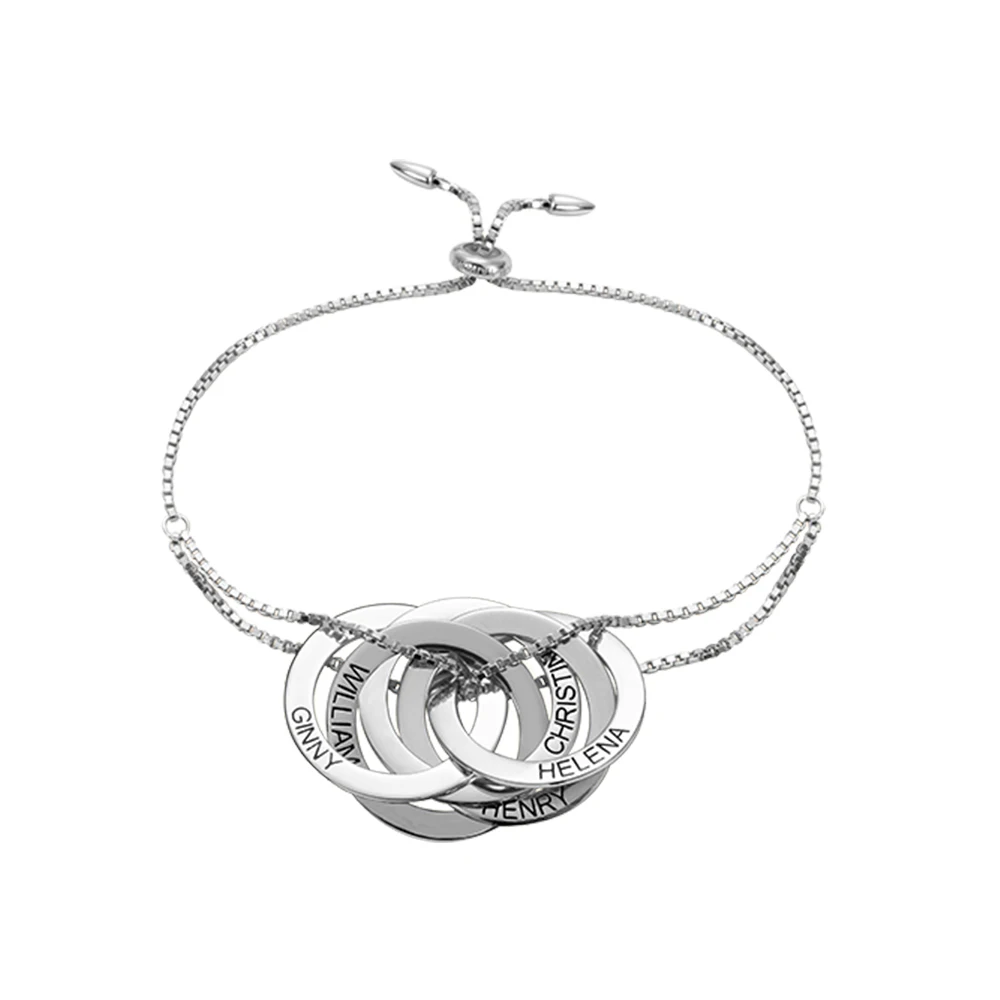 Amxiu Custom 2-6 Names Bracelets 925 Sterling Silver Circles Bracelet For Women Men S925 Jewelry Personalized Valentine's Gift