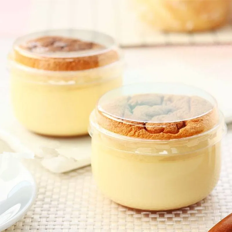 

50pcs High quality frosted transparent disposable pudding cups high temperature baking cake dessert plastic cup with lid 140ml