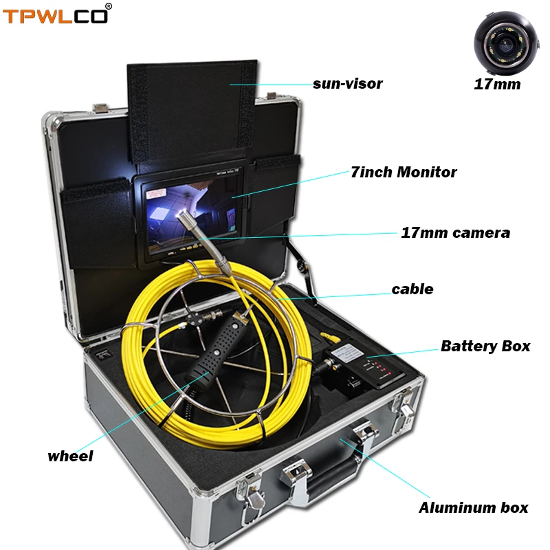 

17mm Drain Sewer Video Camera 20-50m High Quality Cable With DVR Function 7" Screen Industrial Inspection Recorder System