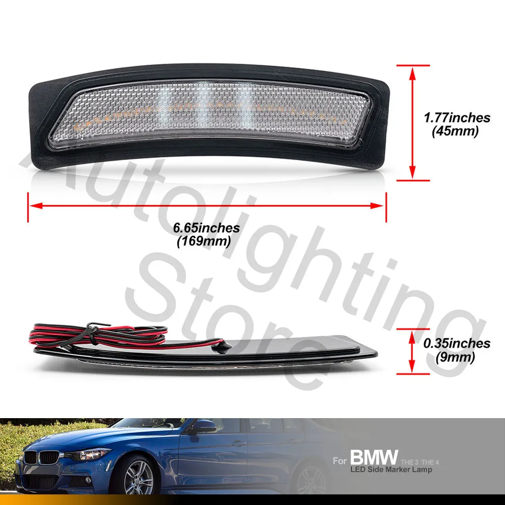 For BMW 3 4 Series F30 F31 LCI 320i 4 420i 428i 435i 440i M Sport 16-18 2X Clear Lens Fender Side Markers Lights Turn Signals