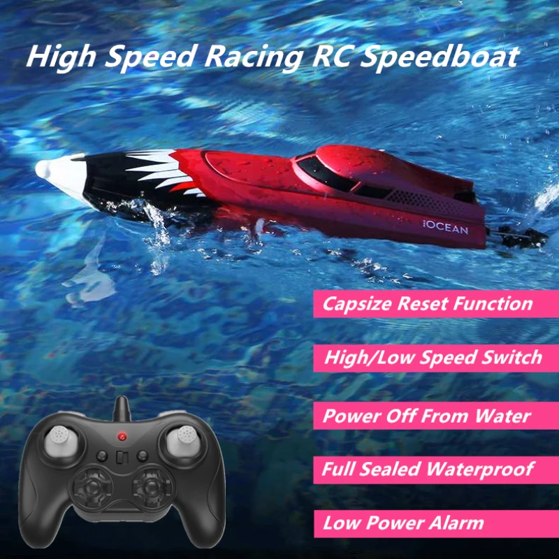 Full Sealed Waterproof High Speed Racing RC Speedboat Power Off From Water Capsize ResetLow Power Alarm  Anti-Collision Boat Toy