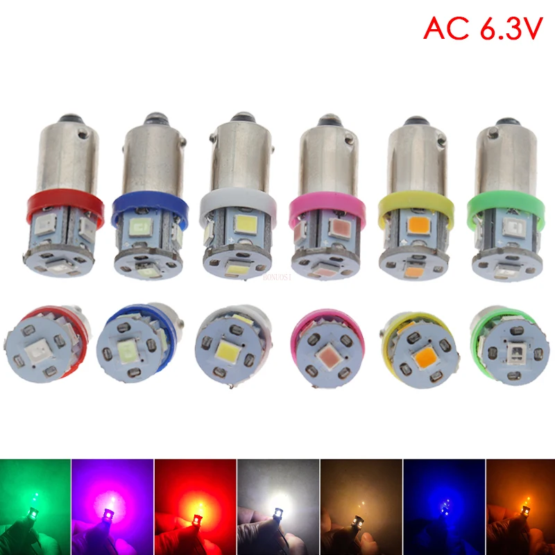 10PCS ba9s t4w Bayone tw5w AC 6V/6.3V 8v 2835 5SMD LED Pinball Machine Light Bulb Lamp Non ghosting/anti flickering Eight color