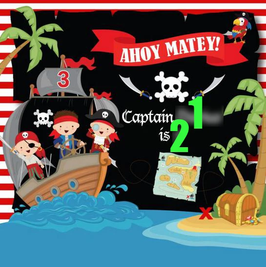 custom Pirate Ship Sea Palm Tree Map Striped Birthday background  High quality Computer print party backdrops