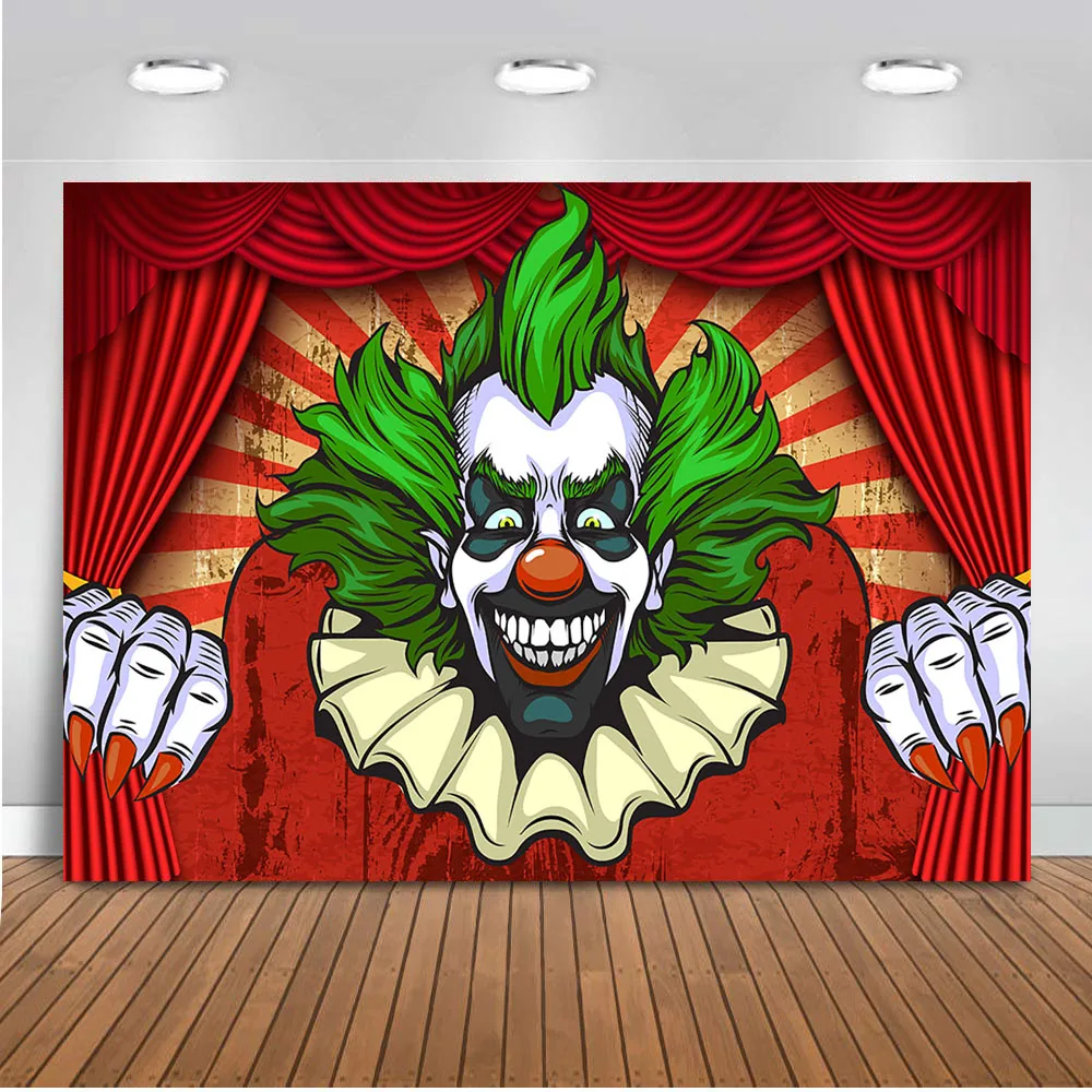 

Clown cartoon background for party show photography circus backdrop for photo studio clown mask children birthday party decor