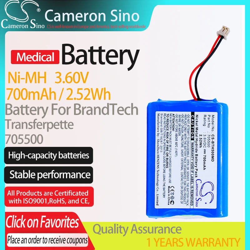 CameronSino Battery for BrandTech Transferpette Multichannel Transferpette Pipettes fits 705500 Medical Replacement battery