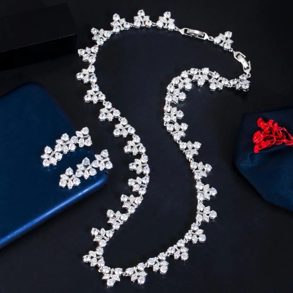 ThreeGraces Royal Blue Round Cubic Zirconia Elegant Drop Earrings Necklace Jewelry Set for Women Wedding Party Accessories TZ555