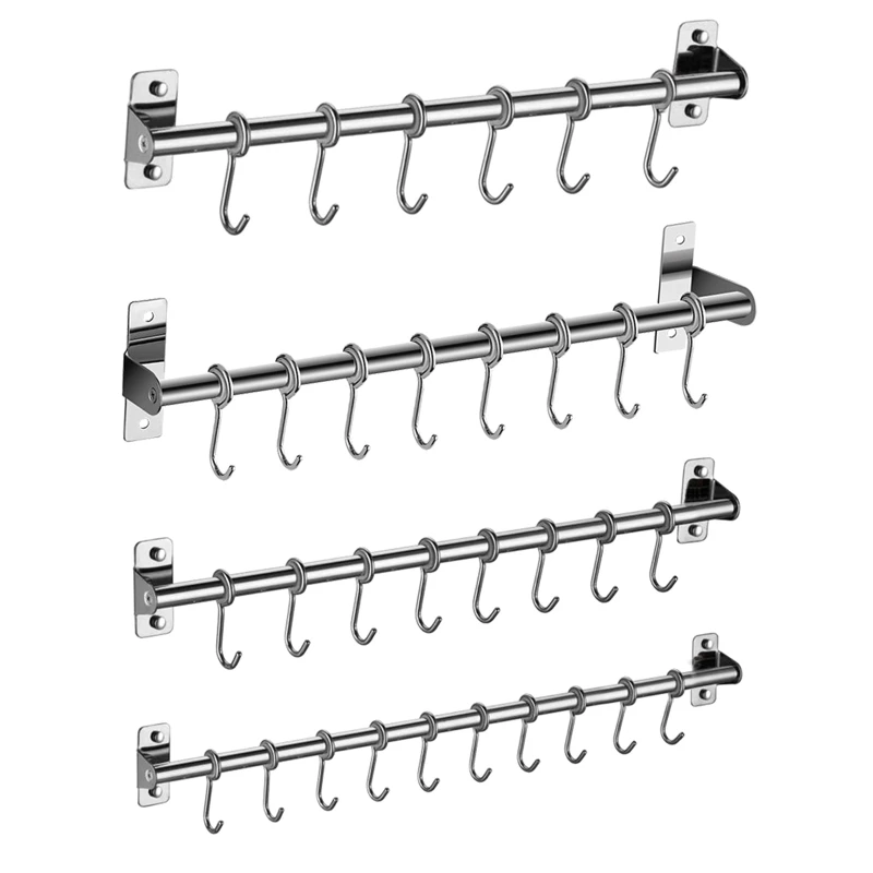 

Wall Mounted Utensil Rack Stainless Steel Hanging Kitchen Rail with 6/8/10 Hooks Dropshipping