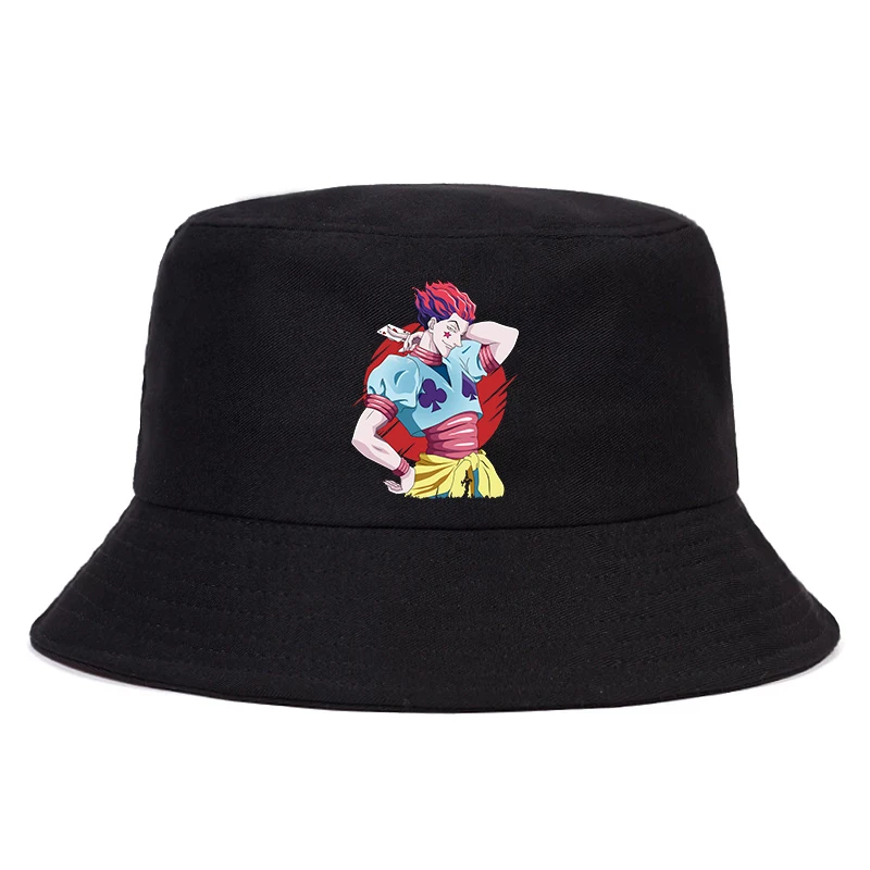 Women Men Printed Summer Hisoka Morow Panama Bucket Cap The Design Flat Visor Kawaii Hunter X Hunter Anime  Fisherman hat