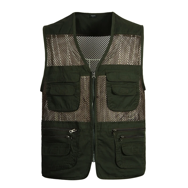 Gilet de pêche multi-poches pour homme, veste en fibre respirante, gilet à séchage rapide, grande taille, maille 2021, nombreuses poches