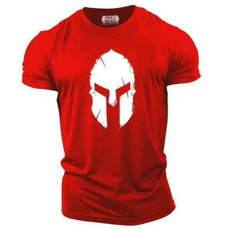 Muscle fitness Spartan cartoon avatar new summer 3D printing T-shirt men and women  pullover O-neck solid color bodybuilding top