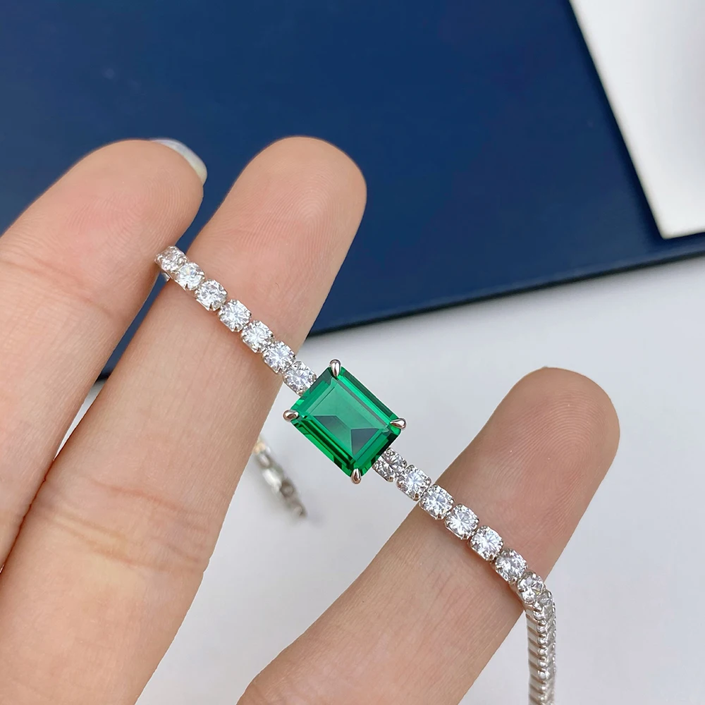 

Trendy 925 Sterling Silver Lab Grown Emerald Tennis Chain Bracelets for Women Fine S925 Jewelry Emerald Gem Charm Bracelets Gift