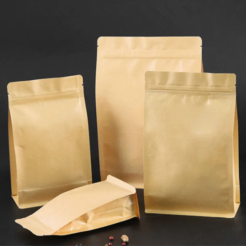 50pcs/Lot 3D Kraft Paper Zip Lock Packaging Bags Resealable Foil Inside Waterproof Oilproof Coffee Snack Nuts Tea Pack Pouches