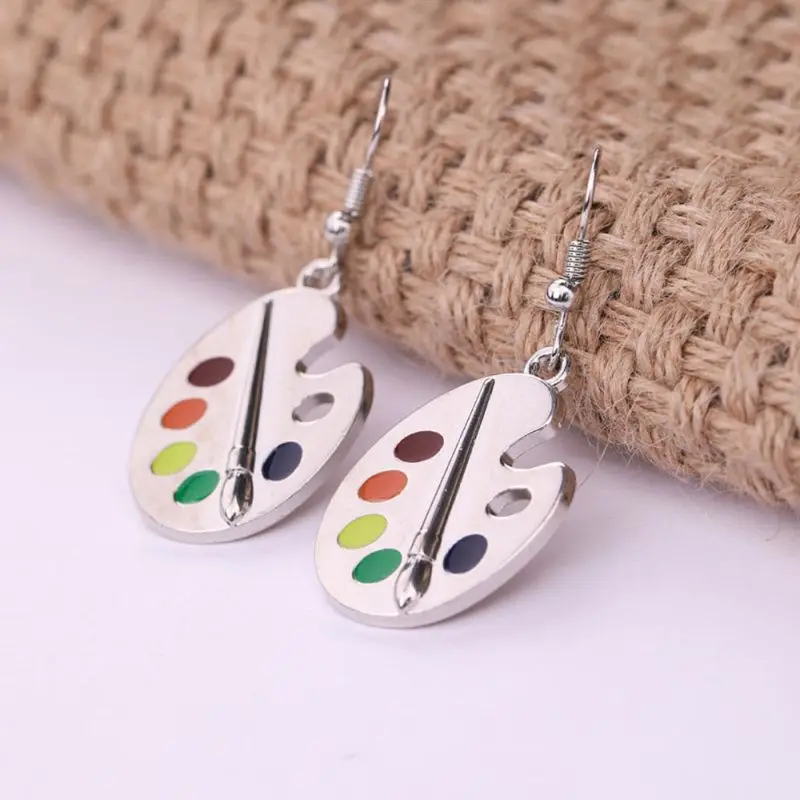 Creative Paint Palette Drop Earrings Novelty Paint Brush Dangle Earrings Fashion Jewelry Gift for Women Girl Lovers