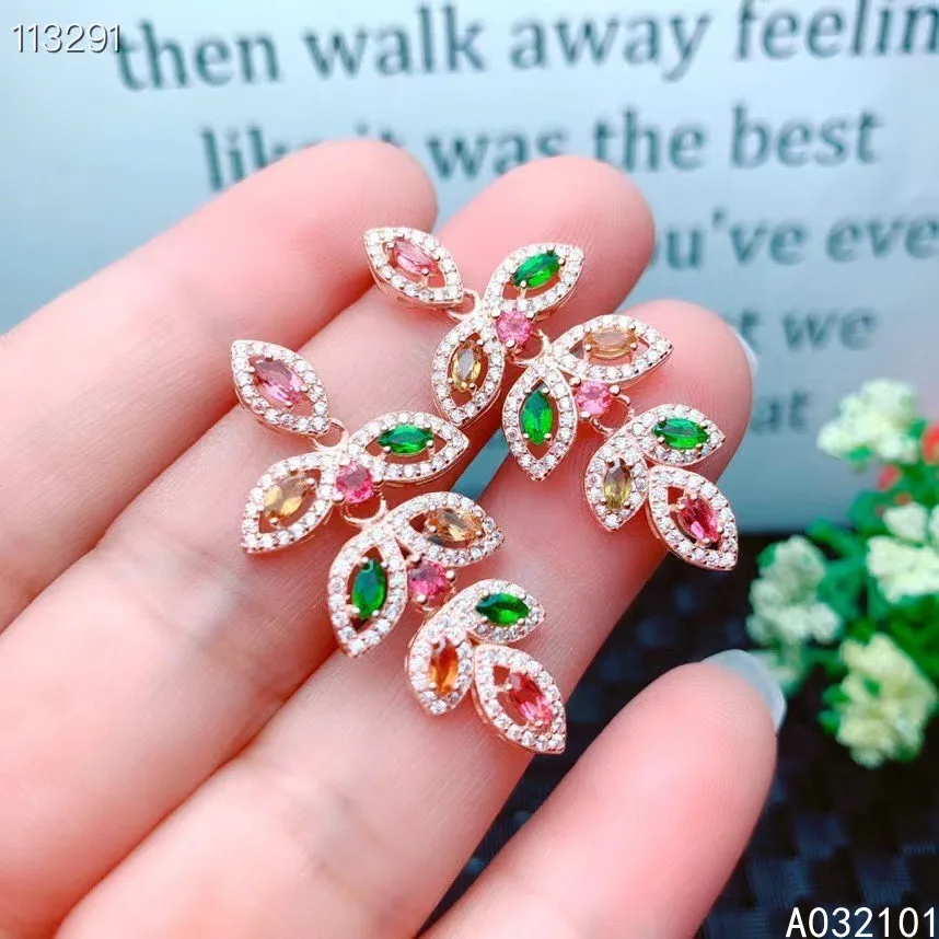 

KJJEAXCMY fine Jewelry 925 Sterling Silver Natural tourmaline Girl new classic earring eardrop Support Test Chinese style