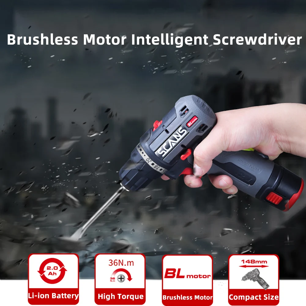 12V 16V Electric Brushless Drill and Cordless Impact Screwdriver Combo Kit Power Tools By SCANS with Li-ion Batteries Toolcase