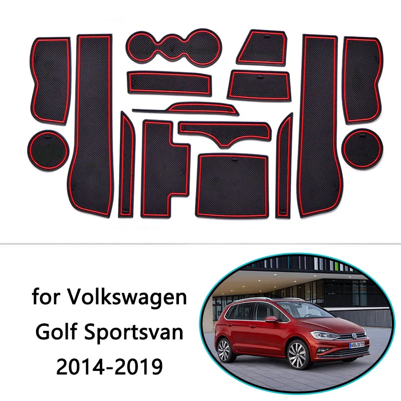 for VW Volkswagen Golf Sportsvan SV 2014~2019 Rubber Anti-slip Mat Door Groove Cup Pad Phone Cushion Gate Coaster Accessories