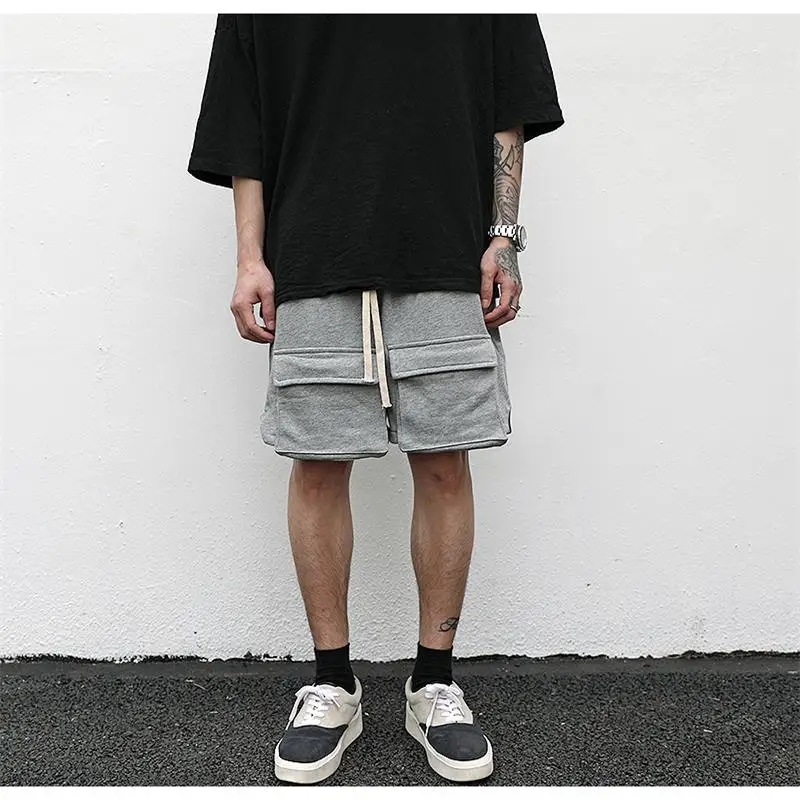 

Men's European and American high street style pants with large pockets elastic-waist casual pants