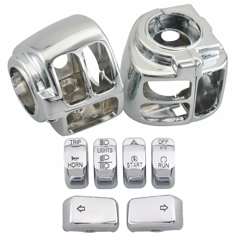 Motorcycle Handlebar Control Switch Housings Chrome Switch Caps Kit Parts For Harley VRSC Sportster XL XR Dyna Softail Road King