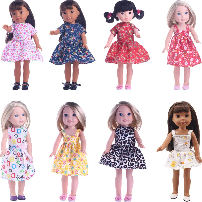 Doll Skirts Printing Dress  For 14 Inch Doll & 36Cm Baby Cute Cartoon Printing For Our Generation Doll Daily Life