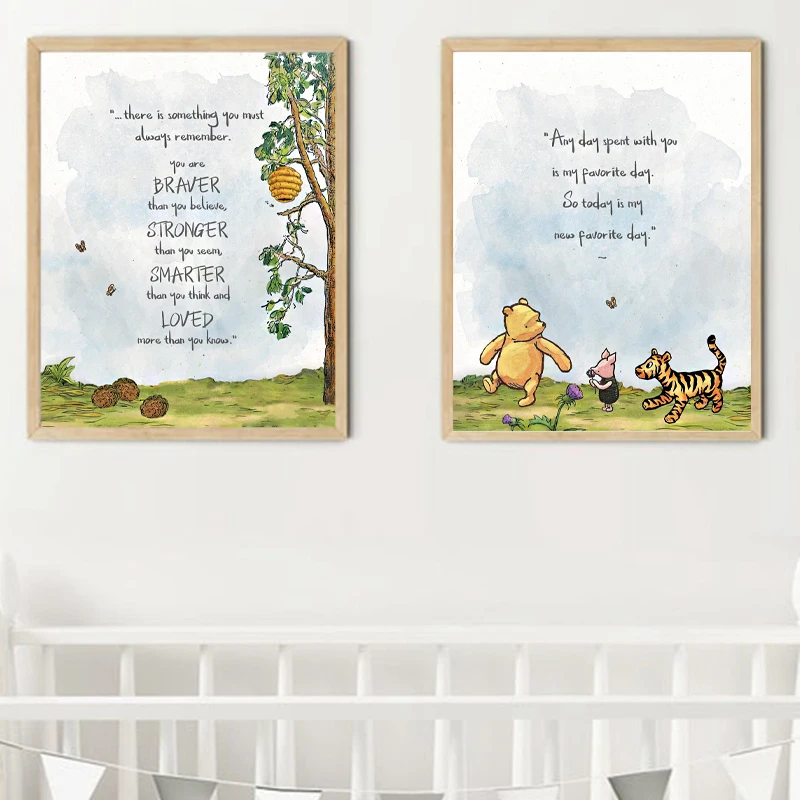 Winnie the Pooh Poster Classic Cartoon Prints Baby Shower Gifts Nursery Wall Art Canvas Painting Pictures Kids Room Decor