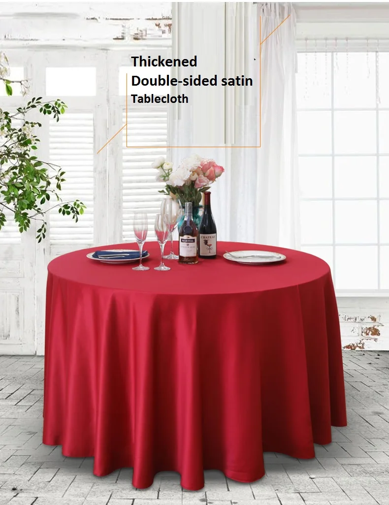 مفرش طاولة من قماش الساتان السميك بلون سادة مخصص، طاولة مستديرة راقية على الوجهين غطاء مكتب من الساتان على الطراز الأوروبي