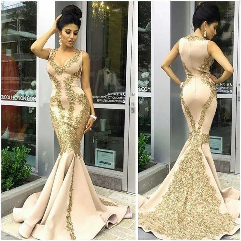 Prom kleider 2020 Sexy Meerjungfrau Weg Von der Schulter abendkleid Gold Appliques Lange vestido de festa Bespoke Anlass Kleider