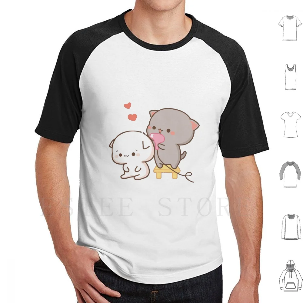 Camiseta Peach And Goma Mochi Cat Blowdry de algodón para hombre, estampado DIY, Peach Cat Goma Mochi Cat Kitty, lindo, romántico, Kawaii, para novio