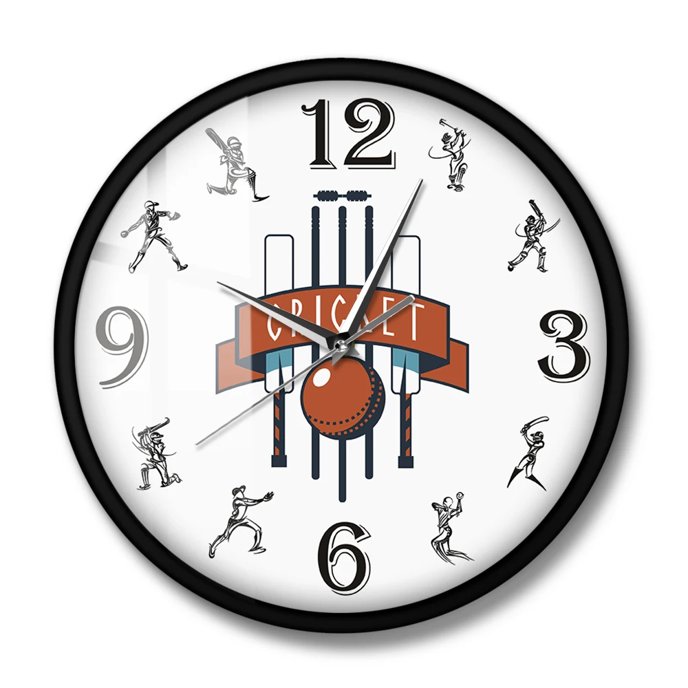 Custom Cricket Logo Print Wall Clock Sport Wall Art Cricketers Home Decor Non Ticking Wall Watch Personalized Cricket Clock Gift