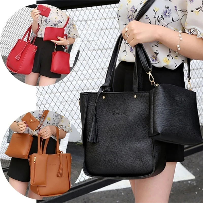 4pcs/set Handbag Messenger Bag Set Ladies Leather Bag Set Polyester Shoulder Bag 9 Colors