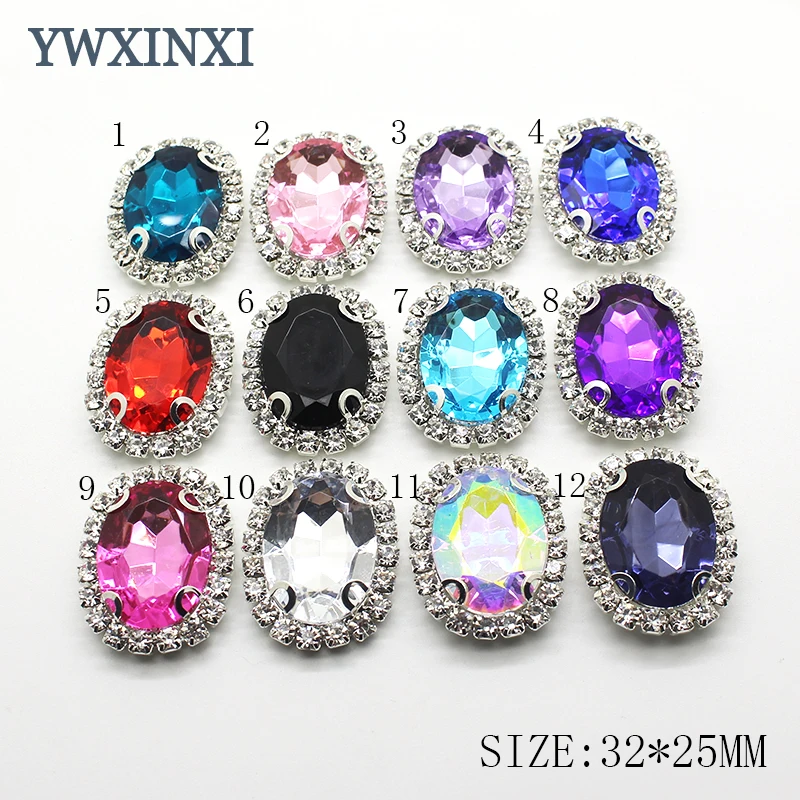 New 5 Pcs32 * 25MM oval rhinestone metal Accessories beautiful wedding decoration, Gift box sewing DIY jewelry Components