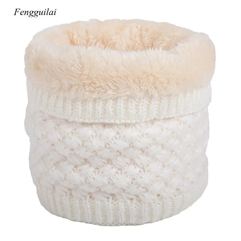 

Winter Warm Knitted Ring Scarf Fleece Inside Elastic Knit Plush Scarves Men Women Thick Warmers Cotton Snood Neck Ring