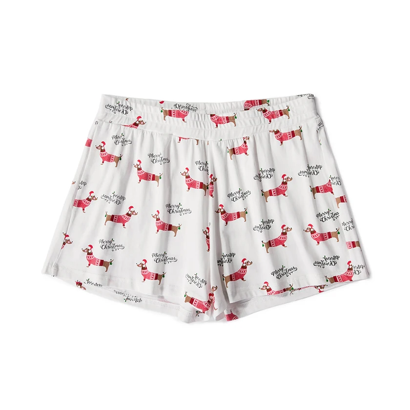 Multi Dogs Print Sleep Bottoms Collection Women Shorts Labrador Dachshund Print Elastic Waist Cotton Stretchy S-XXL B6701