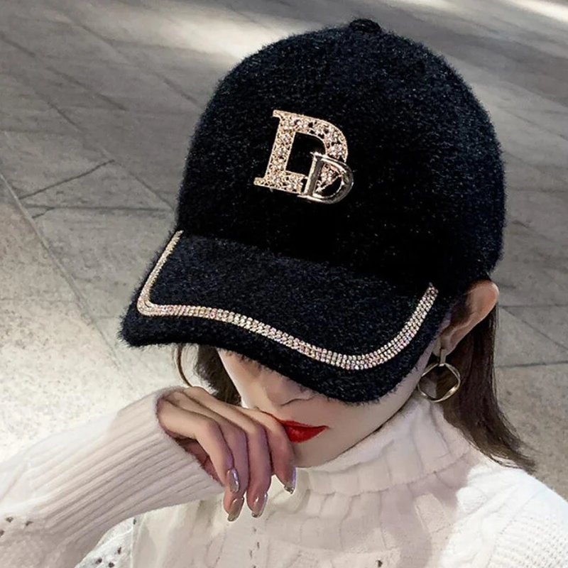 DYLAOPAN2021 Letter D Baseball Cap Women rhinestone  trend cotton bling Cap  snapback  hip hop cap UV protection Hat Women\'s Cap