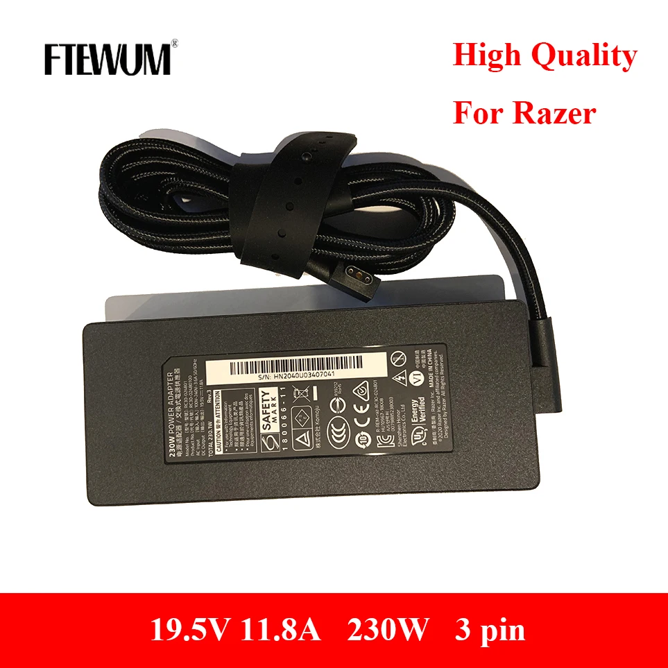 

Gaming 19.5v 11.8A 230W Laptop Adapter For Razer Blade 15 17 RZ09-03006E92 RC30-024801 RZ09-02386W92 Power Supply Charger AC