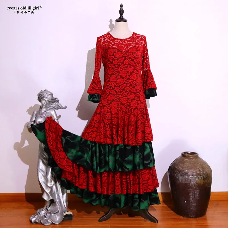 Women Lady Performance Skirt Flamenco Dance Costume Flamenco Spain Dresses GG01