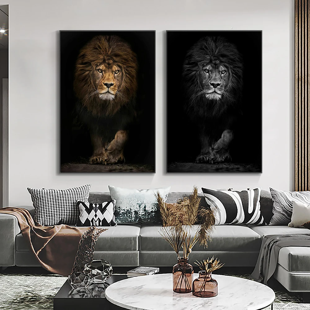 

Abstract Grey Black Lion Painting On Canvas modern Animal Posters And Prints Wall Art Picture For Living Room Bedroom Decoration