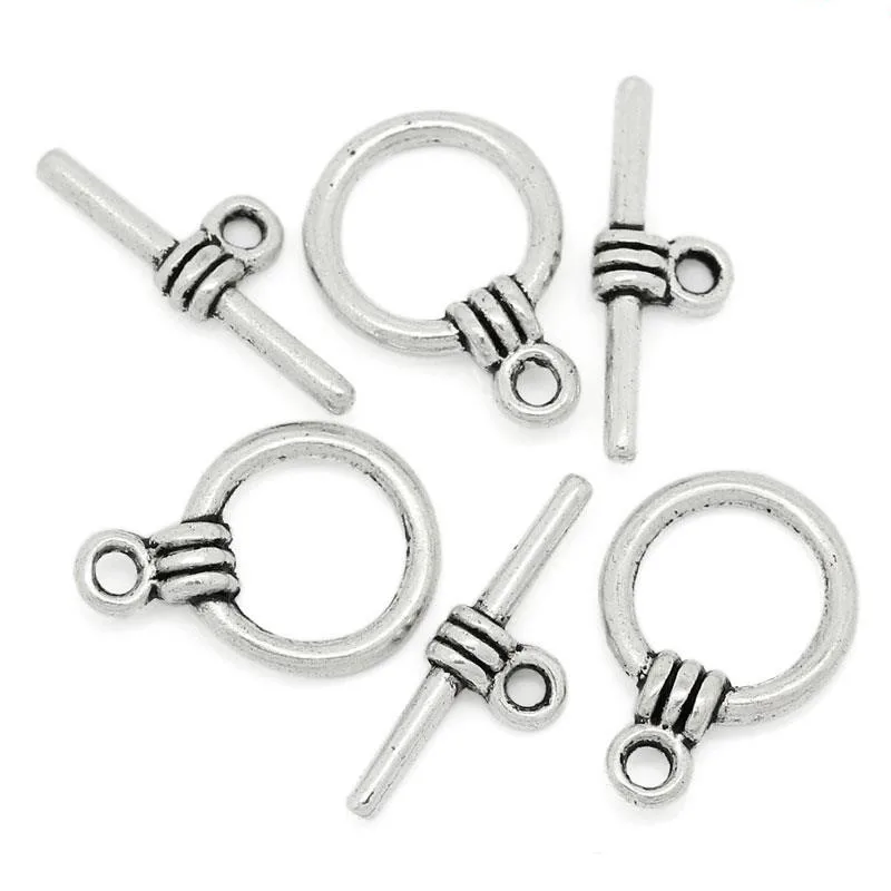 40 Sets Doreen Box Ring Toggle Clasps Znic Alloy Silver Color For DIY Jewelry Making Accessories, Ring:15x11mm,Bar:17x6mm