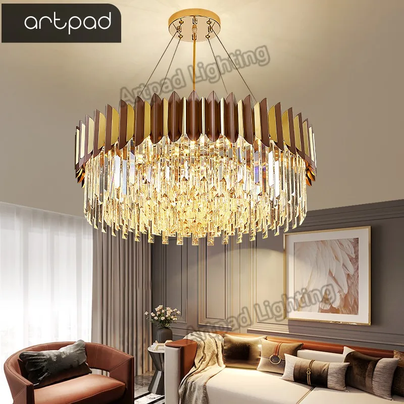 

Artpad Modern Luxury Gold Crystal Chandelier Lighting Led Chandeliers Light Fixture Lustres Crystal Iron Hanging Lamp Round