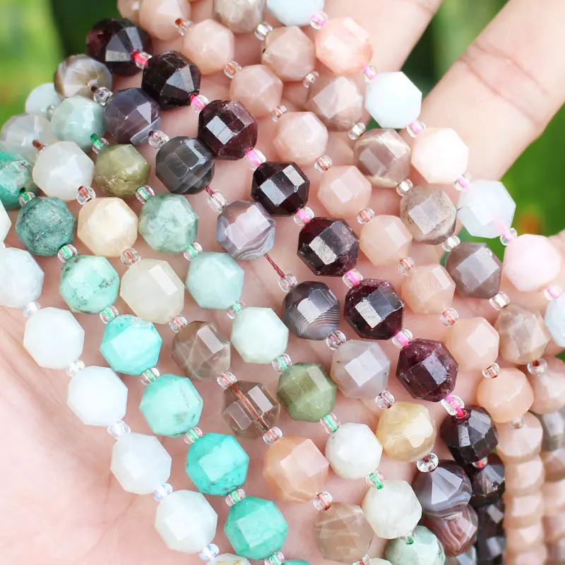 10mm natural stone faceted satellite shape garnet citrine tigher\'s eye kunzite moonstone aquamari crystal loose beads 7.5\