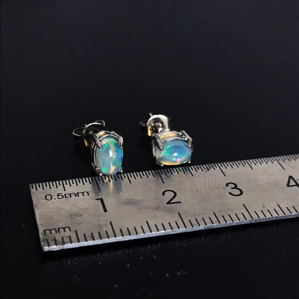 CSJ Genuine Natural Opal Earrings 925 Sterling Silver Ethiopia Opal 4*6mm Jewelry for Women Lady Wedding Engagment Party Gift