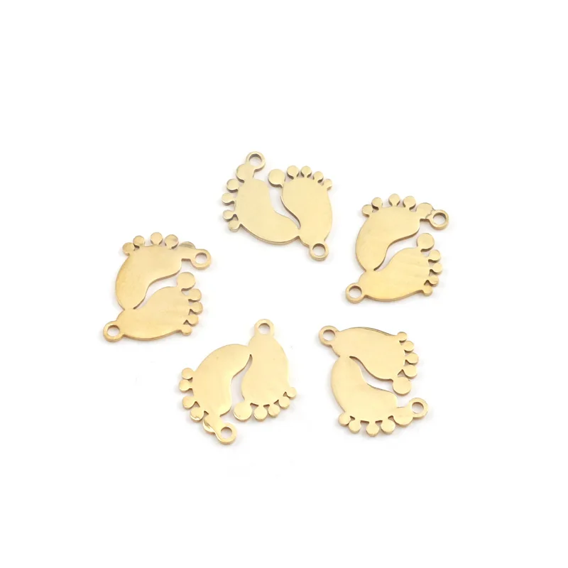 Aiovlo 5pcs/lot Stainless Steel Charm Pendants Cute Lovely Baby Feet DIY Metal Bracelet Necklace Jewelry Findings Accessories