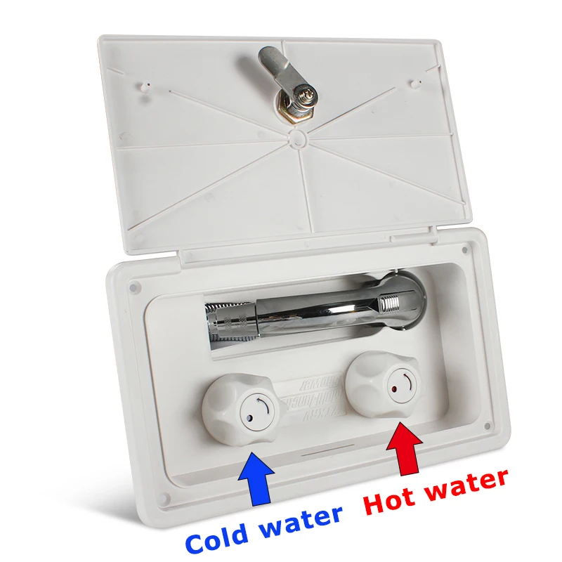 RV Caravan Exterior Shower Box Kit with Lock Hot and Cold Water Separate Switch Suitable for Motorhome Camper Shower Accessories