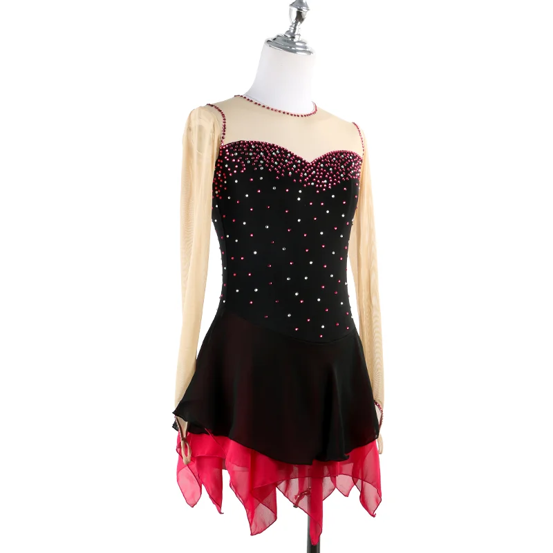 Zagitova Figure Skating Dress Customized Competition Ice Skating Skirt for Girl Women Kids Gymnastics Performance Black Red