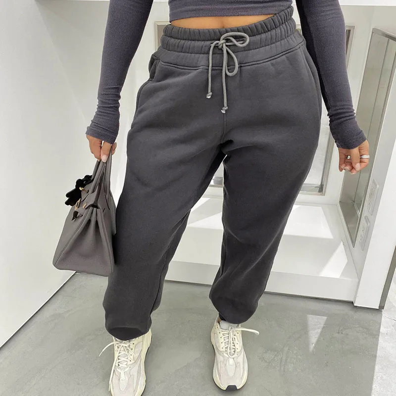 Solid Casual Womens Jogger Fleece Sweatpants Elastic High Waist Running Harem Pants Female Streetwear Pantalones Hip Hop Mujer