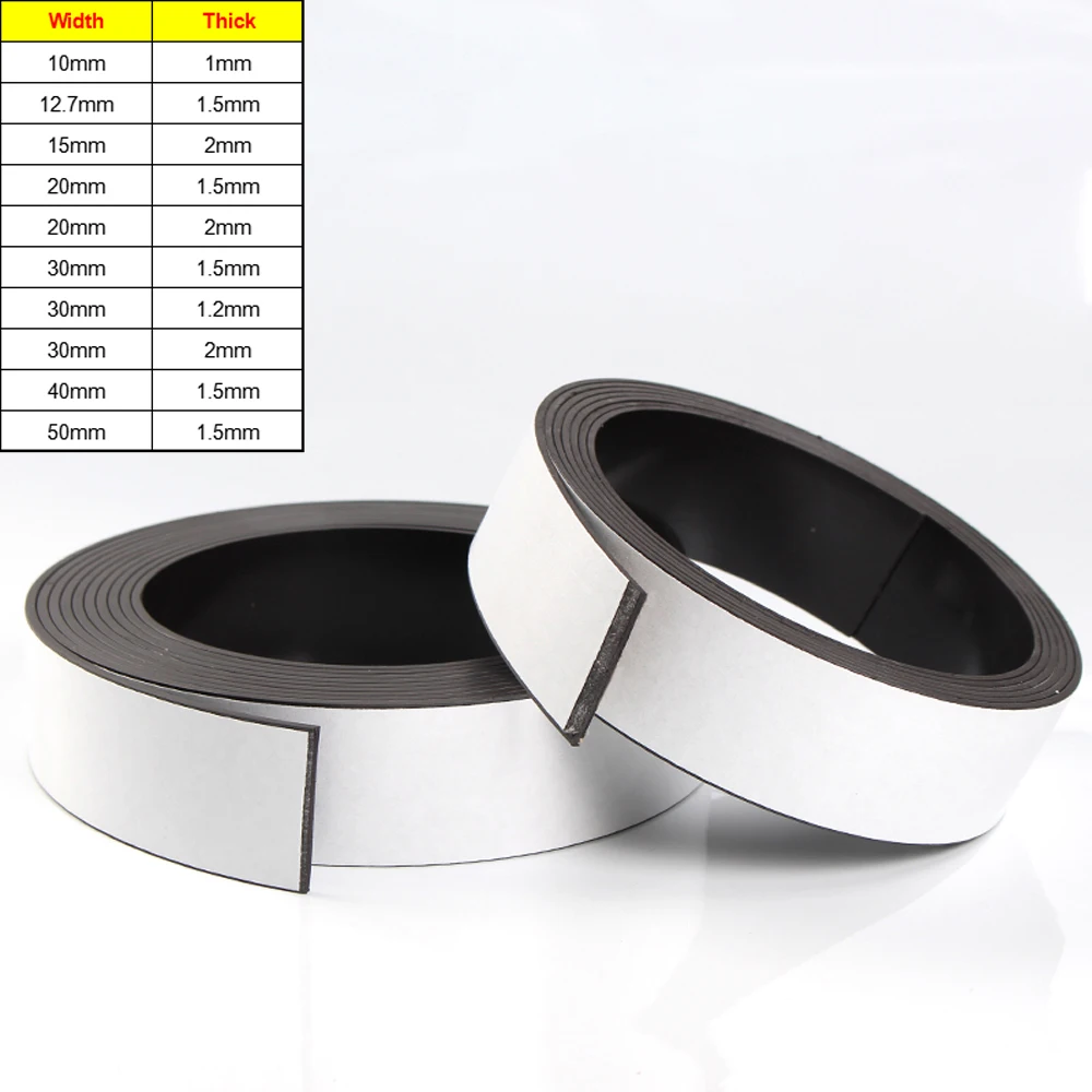 1 Meter Self Adhesive Magnetic Tape Width 10-50mm Thick 1/1.5/2mm Flexible Craft Sticky Magnet Strip Fridge Magnets