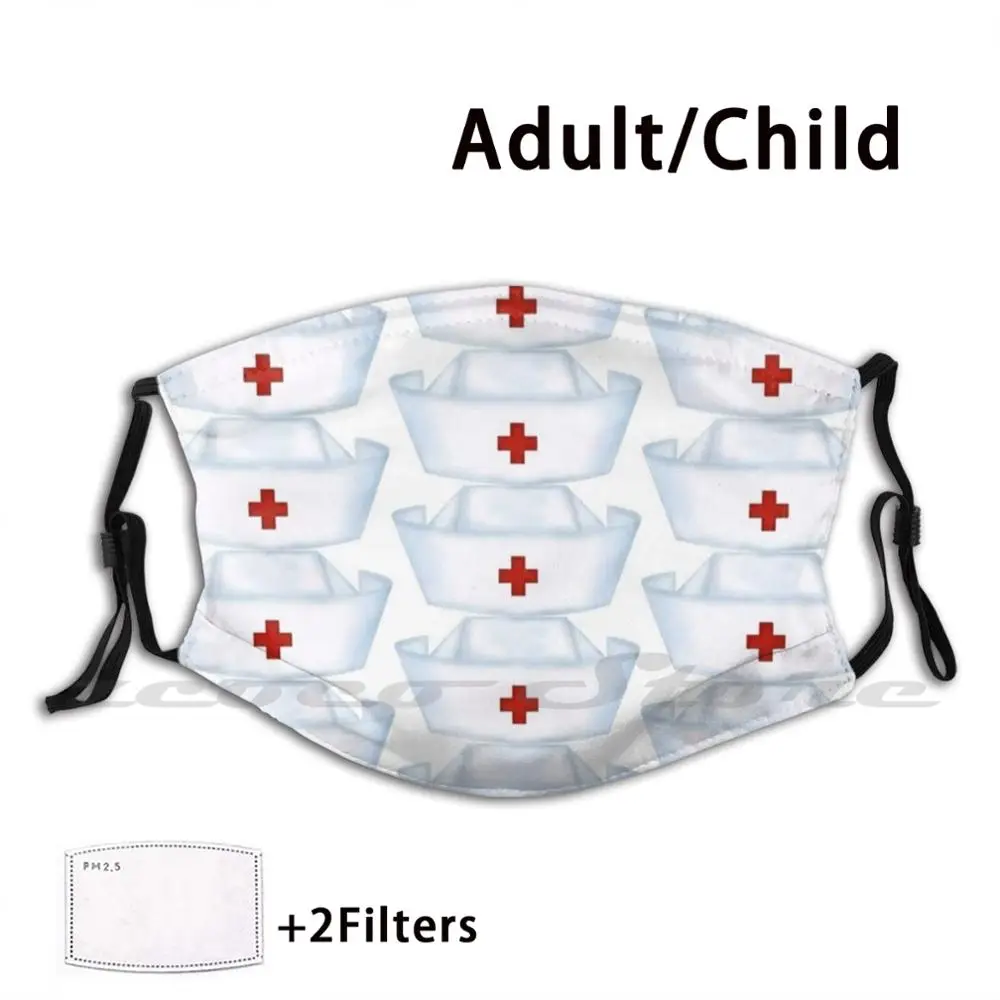 

White Cap With Red Cross Mask Cloth Reusable Print Filter Washable Red Cross White Cross Nursing