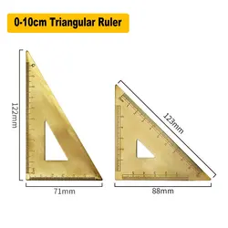 0-10cm Metal Brass Copper Triangular Ruler Office School Right Angle Triangle Ruler Measuring Tool For Math Art Drawing Design